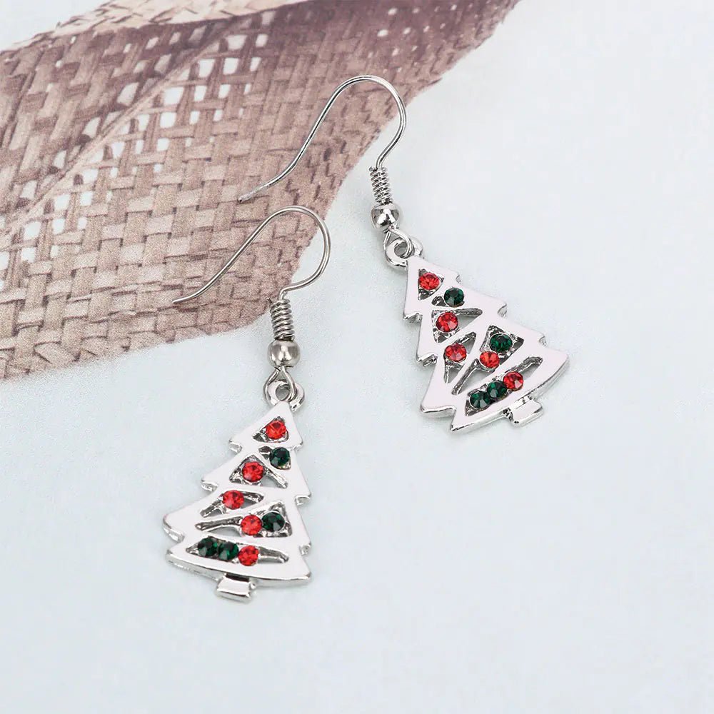 Dazzling Christmas Tree Earrings with Red & Clear Crystals - Whimsical Shoppe