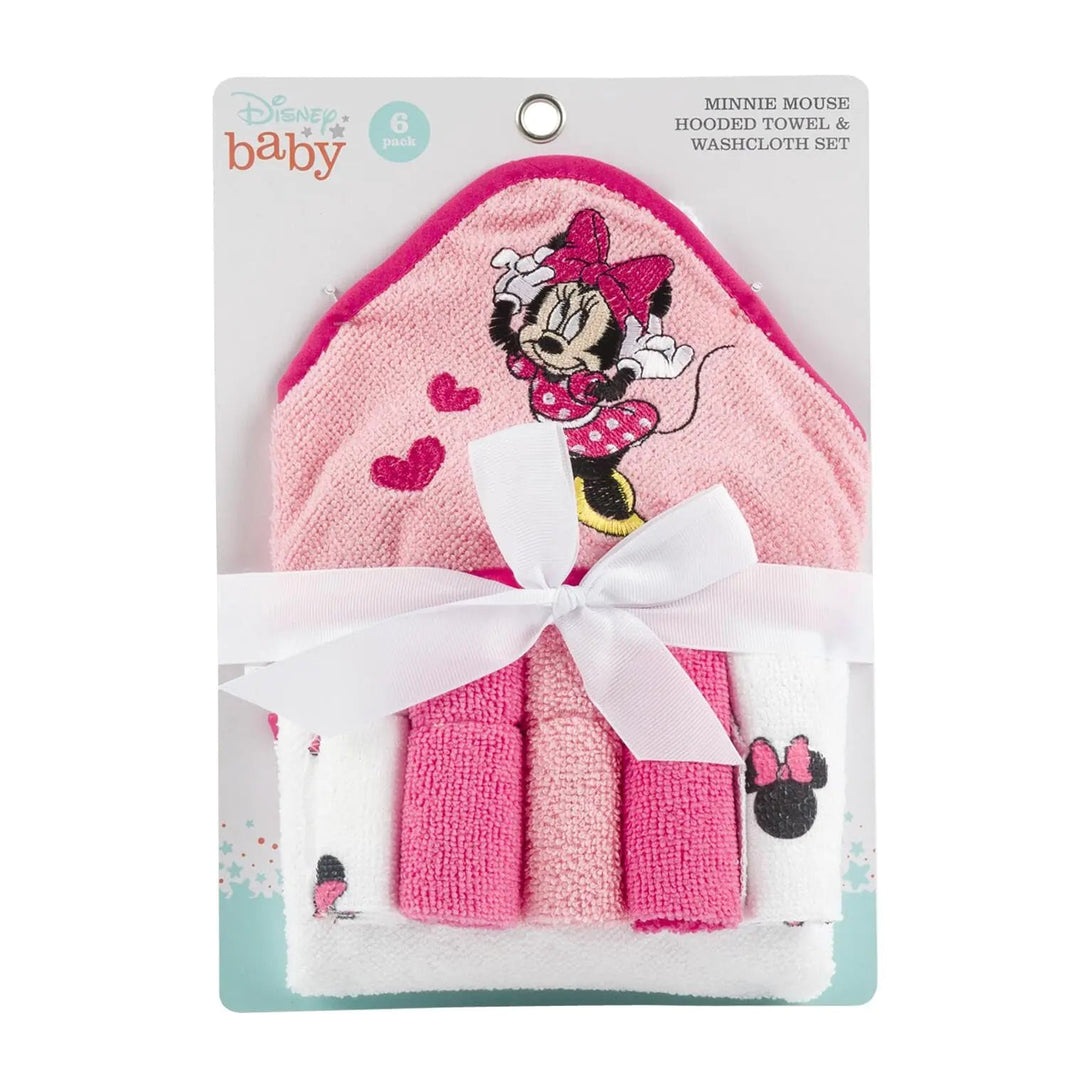 Disney Baby Minnie Mouse Hooded Towel with 5 Piece Washcloth Set - Whimsical Shoppe