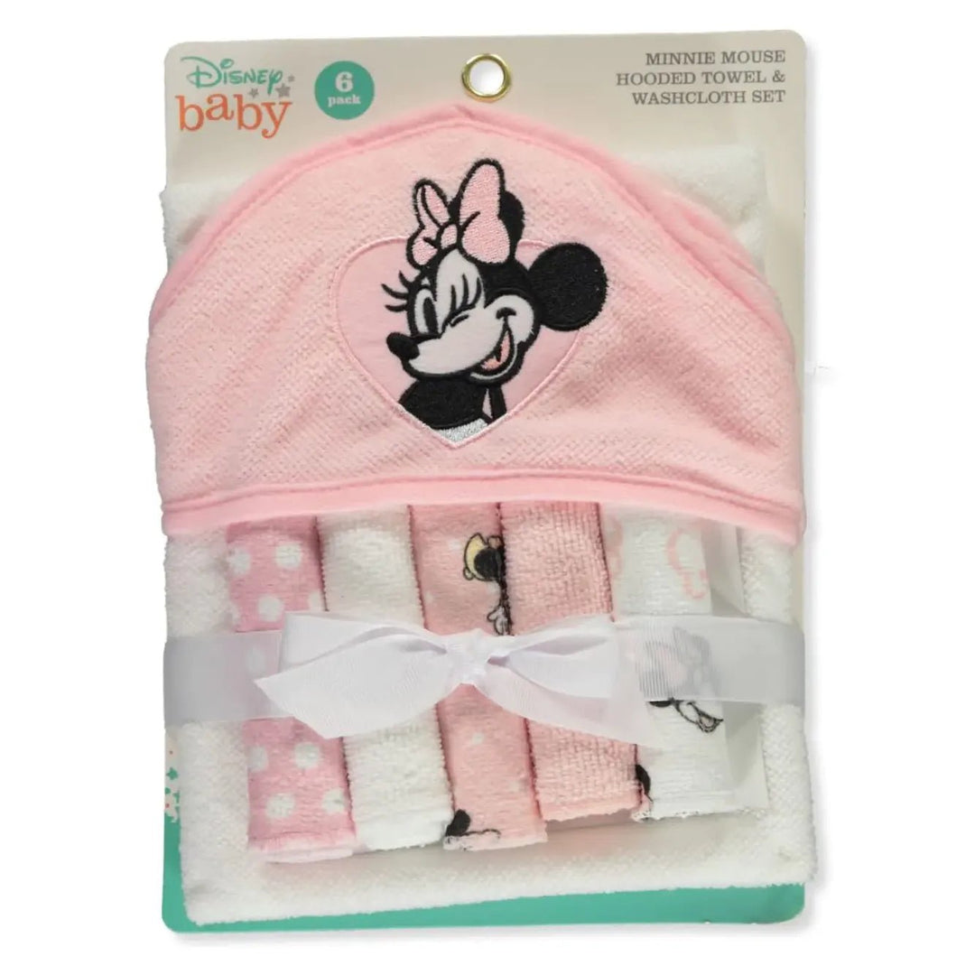 Disney Baby Minnie Mouse Hooded Towel with 5 Piece Washcloth Set Rosy Dream Print - Whimsical Shoppe