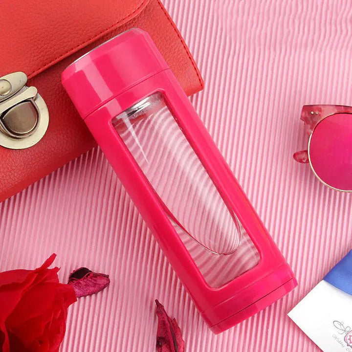 Dual - Layer Portable Glass Cup for Students – Borosilicate Glass with 304 Stainless Steel Filter, Hot & Cold Drink Bottle - Whimsical Shoppe