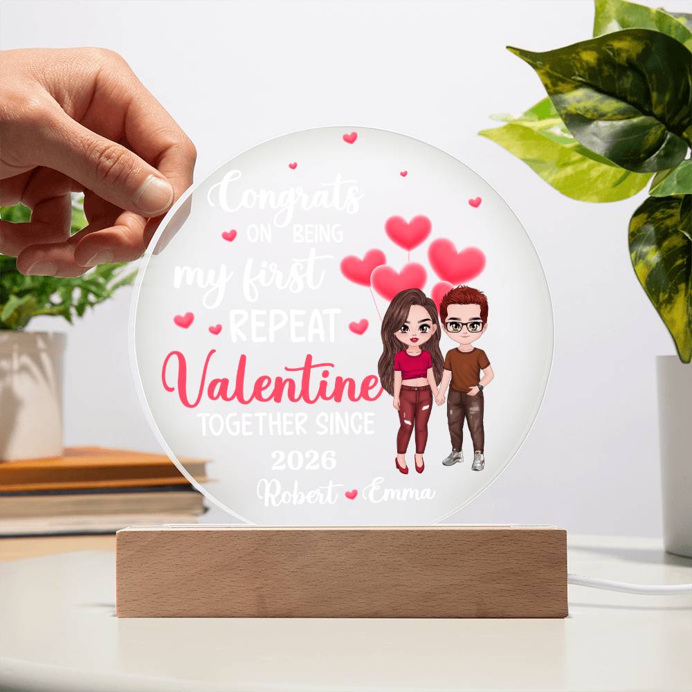 Personalized LED Acrylic Circle Plaque – Repeat Valentine Gift with Custom Names and Date, Romantic Couple Keepsake