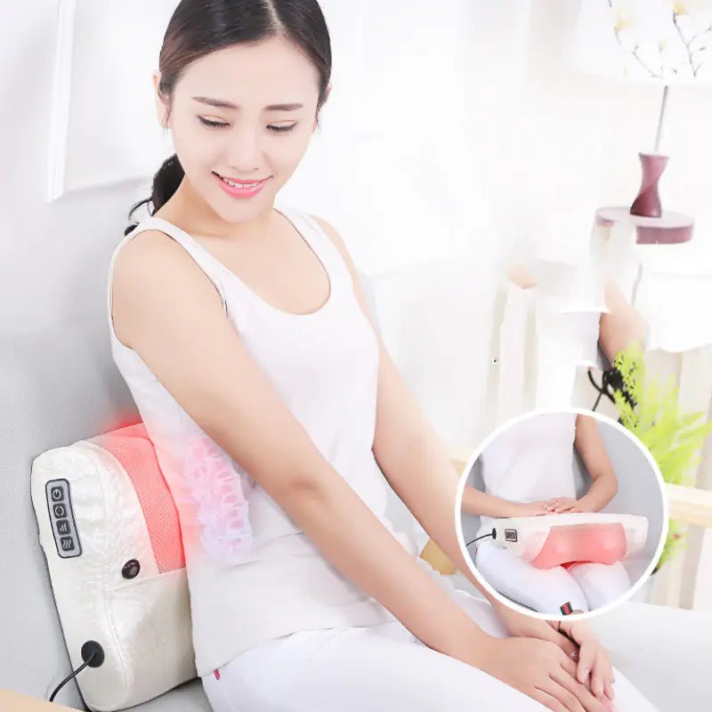 Electric Neck & Shoulder Massager Pillow – 8 - Head Infrared Massage Cushion for Home (Beige, PU Leather) - Whimsical Shoppe