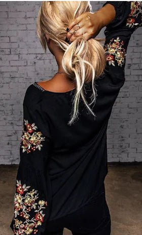 Embroidered Casual Lantern Sleeve Top for Women - Whimsical Shoppe