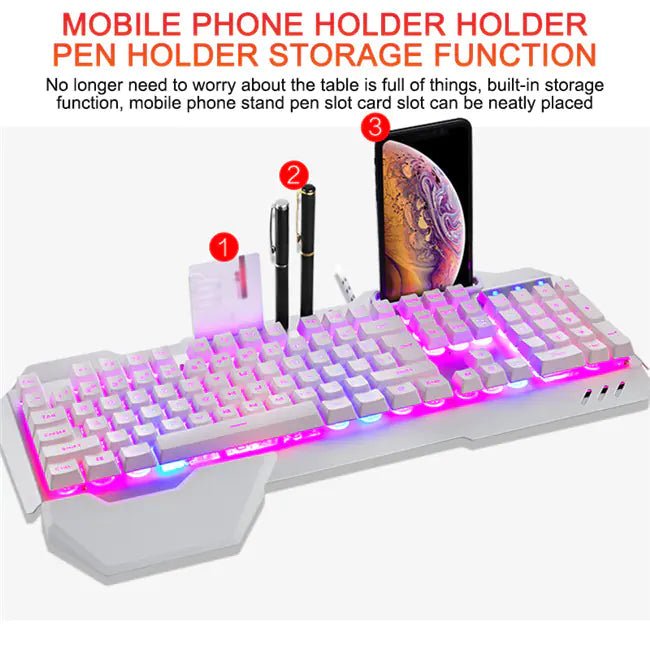 Ergonomic Mechanical Keyboard – RGB Backlit, Metal Build, Waterproof (Black/White) - Whimsical Shoppe