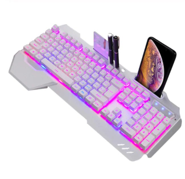 Ergonomic Mechanical Keyboard – RGB Backlit, Metal Build, Waterproof (Black/White) - Whimsical Shoppe