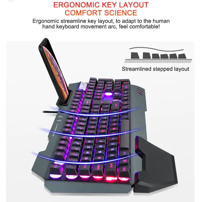 Ergonomic Mechanical Keyboard – RGB Backlit, Metal Build, Waterproof (Black/White) - Whimsical Shoppe