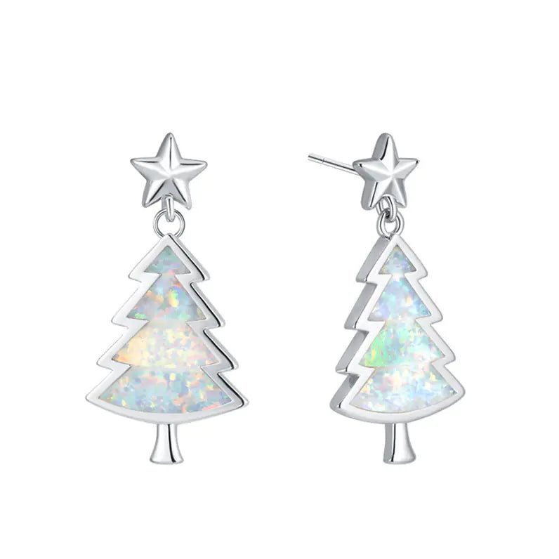 European Style Christmas Tree Opal Pendant Earrings - Whimsical Shoppe