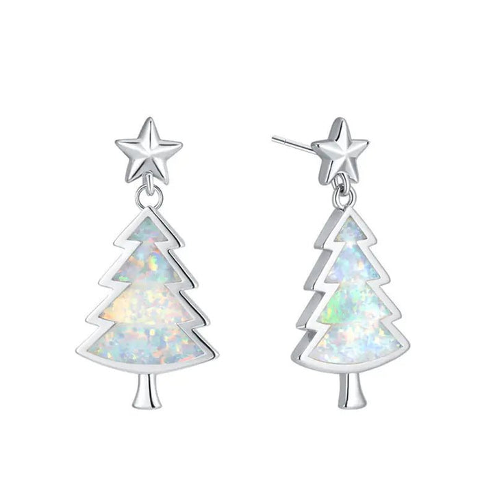 European Style Christmas Tree Opal Pendant Earrings - Whimsical Shoppe