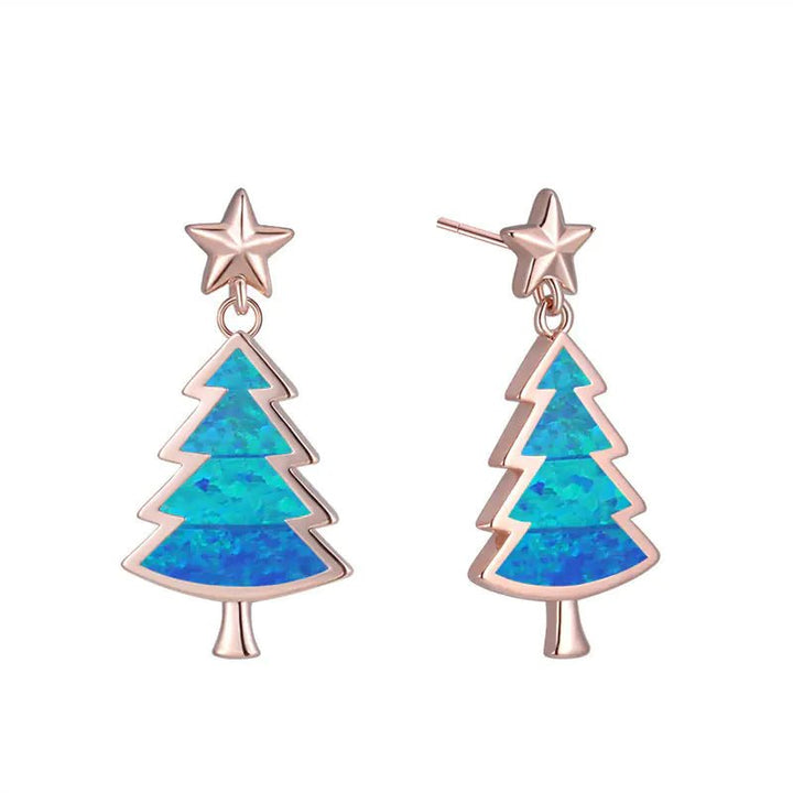 European Style Christmas Tree Opal Pendant Earrings - Whimsical Shoppe