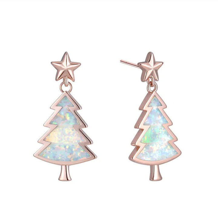 European Style Christmas Tree Opal Pendant Earrings - Whimsical Shoppe