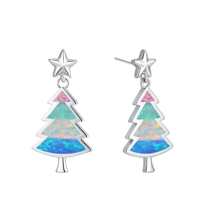 European Style Christmas Tree Opal Pendant Earrings - Whimsical Shoppe
