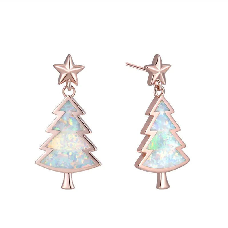 European Style Christmas Tree Opal Pendant Earrings - Whimsical Shoppe