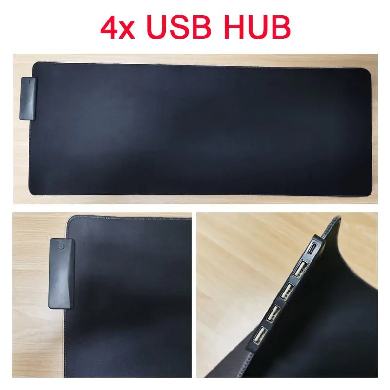 Extended RGB mouse pad for gamers! Features bright LED lighting, gel - filled wrist rest, non - slip base, and built - in USB hub (1x or 4x ports). Ultimate ergonomic setup. - Whimsical Shoppe