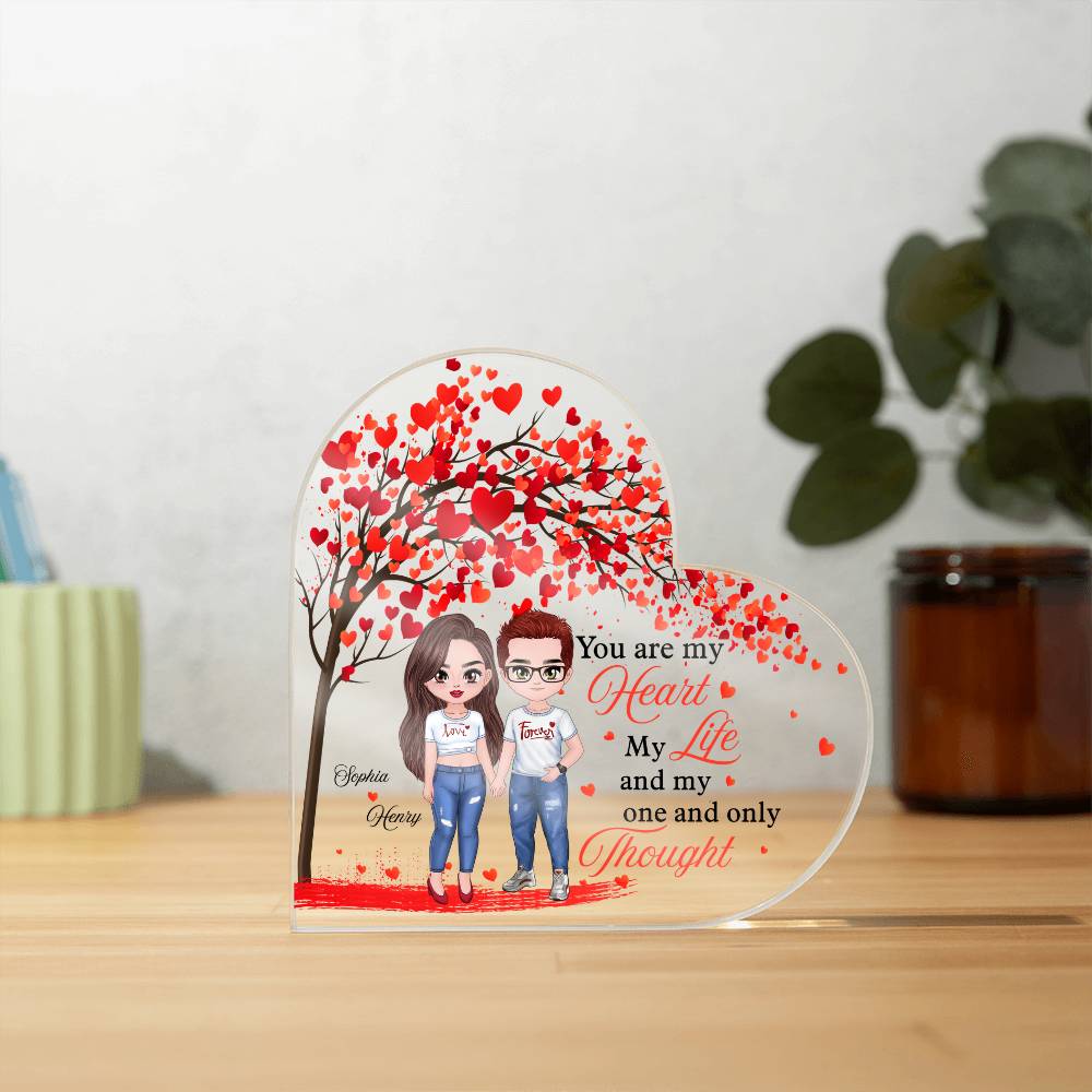 Personalized Heart Acrylic Plaque with Names and Couple Clipart – Valentine Gift for Couples