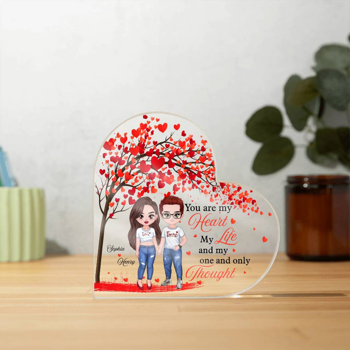 Personalized Heart Acrylic Plaque with Names and Couple Clipart – Valentine Gift for Couples