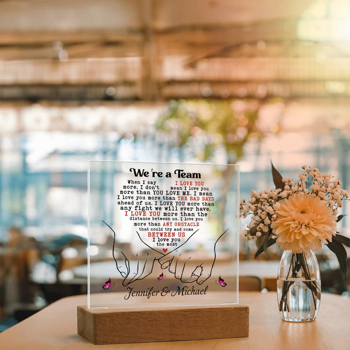 Personalized Valentine LED Acrylic Plaque – “I Love You More” Quote, Custom Names Romantic Light-Up Gift