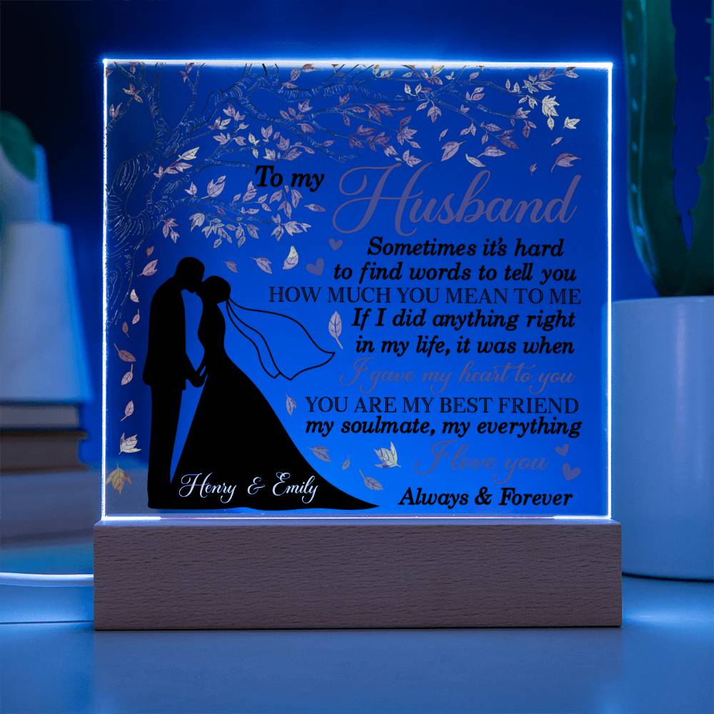 Personalized Valentine LED Acrylic Plaque – To My Husband Love Message, Custom Name Light-Up Keepsake Gift