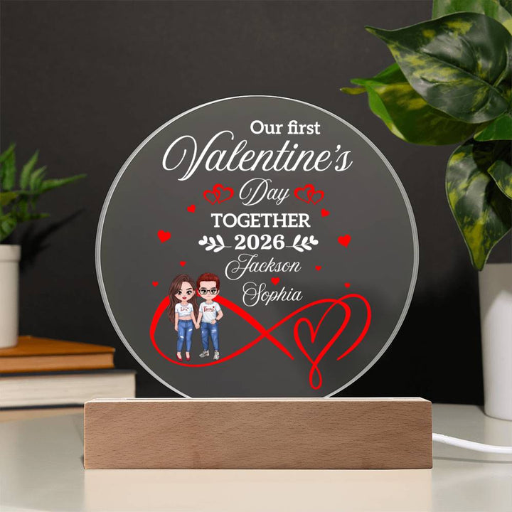 Personalized LED Acrylic Circle Plaque – Custom Names and Date Valentine Gift for Couples, First Valentine Keepsake