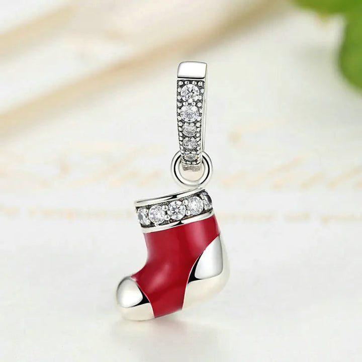 Fire Red Christmas Stocking Boot Pendant - 925 Silver Jewelry - Whimsical Shoppe