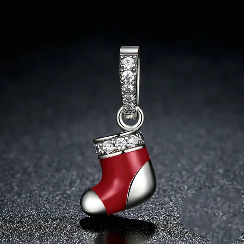 Fire Red Christmas Stocking Boot Pendant - 925 Silver Jewelry - Whimsical Shoppe