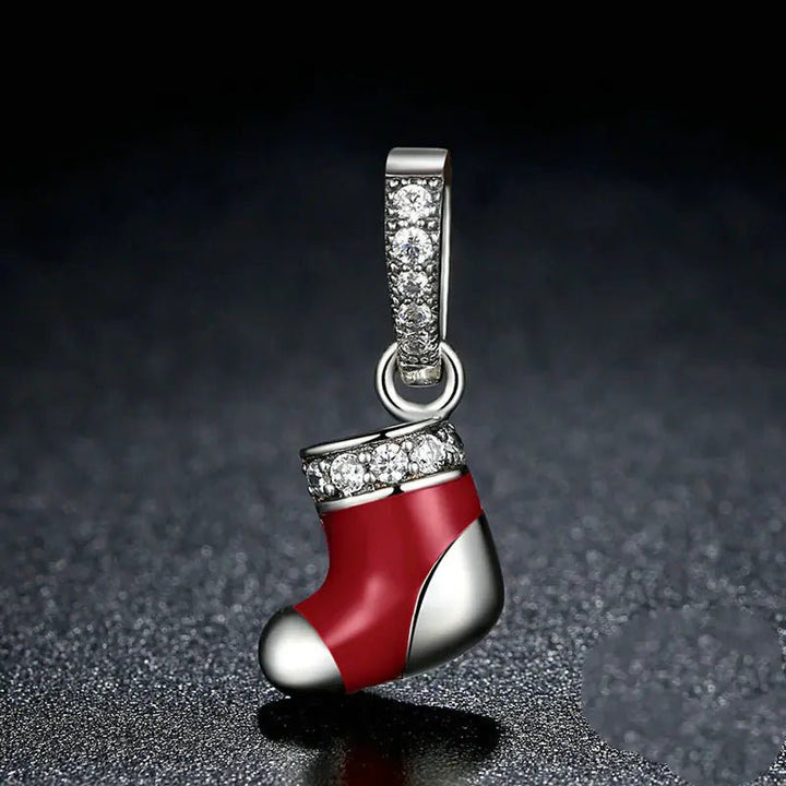 Fire Red Christmas Stocking Boot Pendant - 925 Silver Jewelry - Whimsical Shoppe