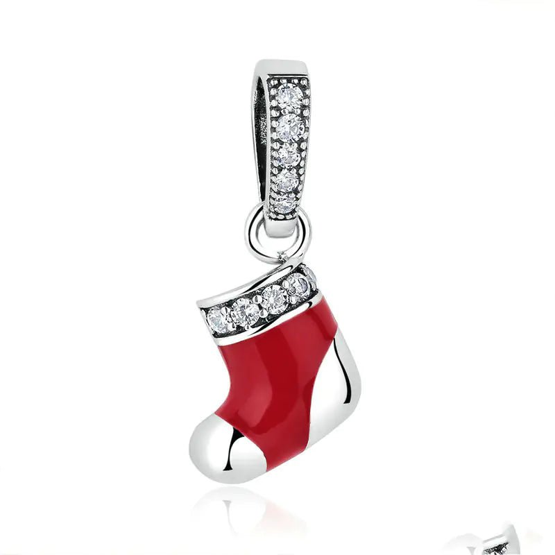 Fire Red Christmas Stocking Boot Pendant - 925 Silver Jewelry - Whimsical Shoppe