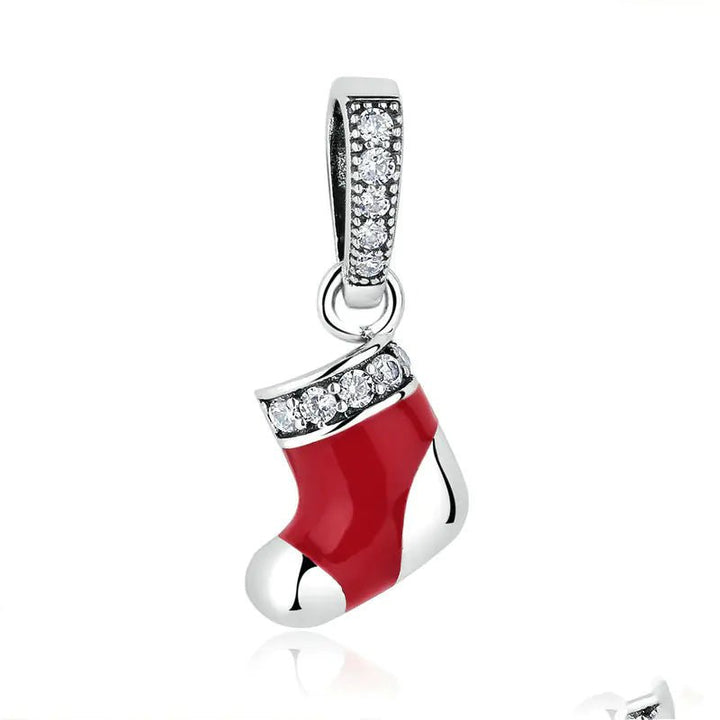 Fire Red Christmas Stocking Boot Pendant - 925 Silver Jewelry - Whimsical Shoppe