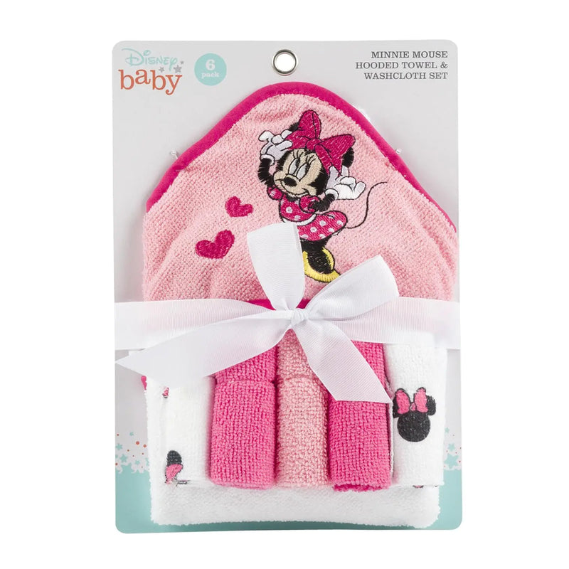 Disney Baby Minnie Mouse Hooded Towel with 5 Piece Washcloth Set