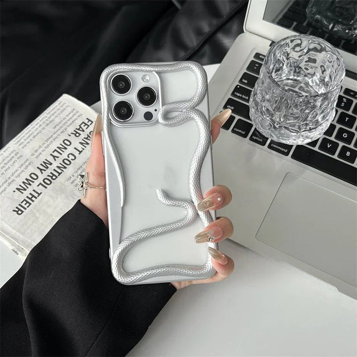 Glossy Snake Phone Case – Electroplated Hollow Design, Shockproof with Lens Protection (Multiple Models) - Whimsical Shoppe