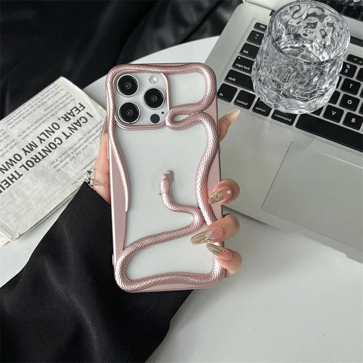 Glossy Snake Phone Case – Electroplated Hollow Design, Shockproof with Lens Protection (Multiple Models) - Whimsical Shoppe
