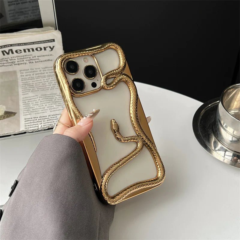 Glossy Snake Phone Case – Electroplated Hollow Design, Shockproof with Lens Protection (Multiple Models) - Whimsical Shoppe