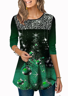 Fashion Christmas Print Crew Neck Tee - Poly/Viscose Blend (S-2XL)