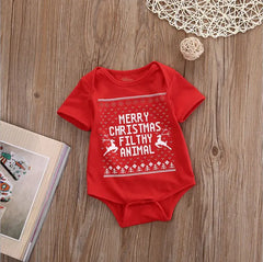 Baby Christmas Romper - Short Sleeve Cotton (Red & Green)