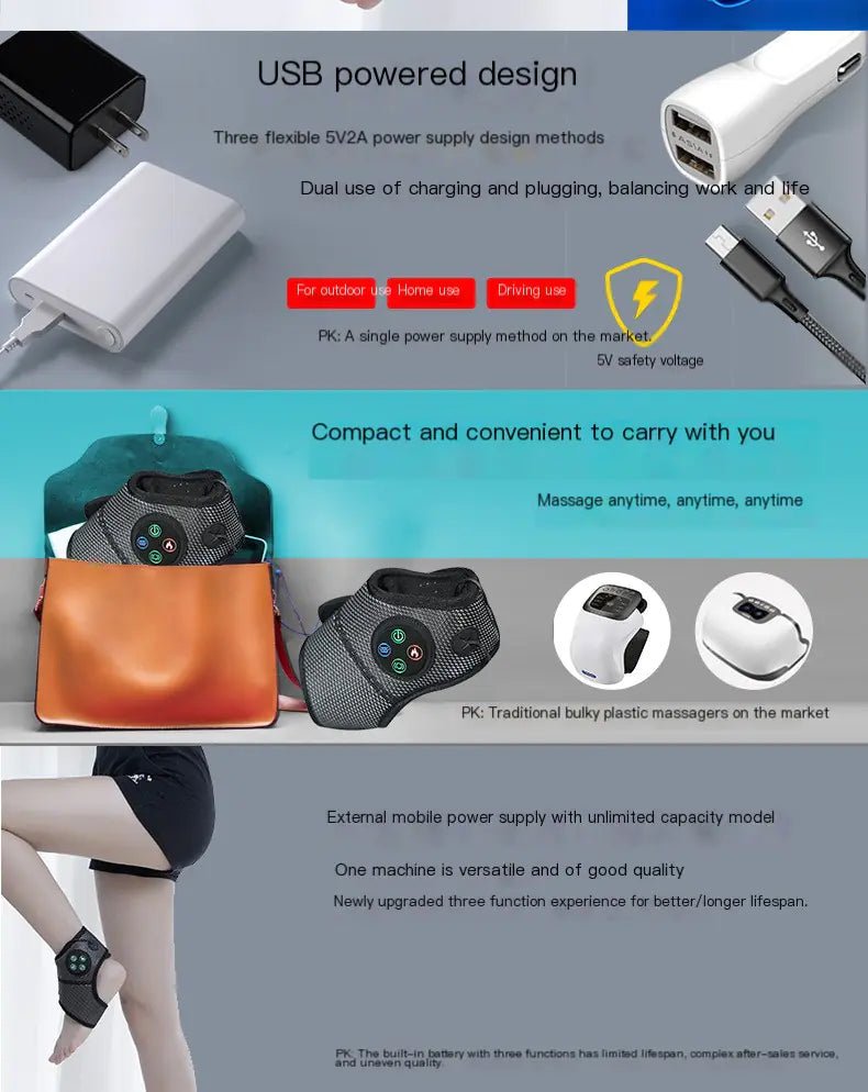 Heated Vibration Ankle Massager – Infrared Compression Therapy for Pain Relief & Recovery (USB Rechargeable, 0.28 kg) - Whimsical Shoppe