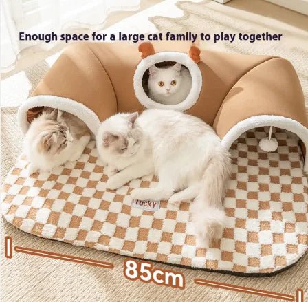 Hide - and - Seek Cat Tunnel Bed – Plush Cozy Tunnel Cave for Play, Naps & Exploration (Kittens & Small Cats) - Whimsical Shoppe
