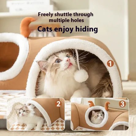 Hide - and - Seek Cat Tunnel Bed – Plush Cozy Tunnel Cave for Play, Naps & Exploration (Kittens & Small Cats) - Whimsical Shoppe