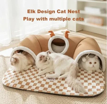 Hide - and - Seek Cat Tunnel Bed – Plush Cozy Tunnel Cave for Play, Naps & Exploration (Kittens & Small Cats) - Whimsical Shoppe