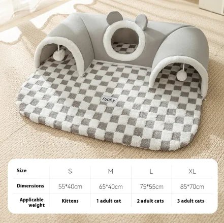 Hide - and - Seek Cat Tunnel Bed – Plush Cozy Tunnel Cave for Play, Naps & Exploration (Kittens & Small Cats) - Whimsical Shoppe