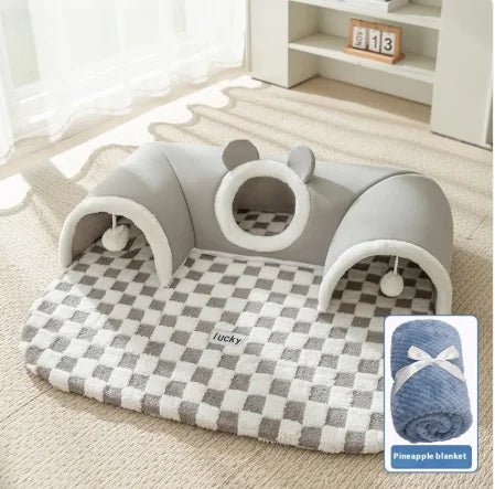 Hide - and - Seek Cat Tunnel Bed – Plush Cozy Tunnel Cave for Play, Naps & Exploration (Kittens & Small Cats) - Whimsical Shoppe