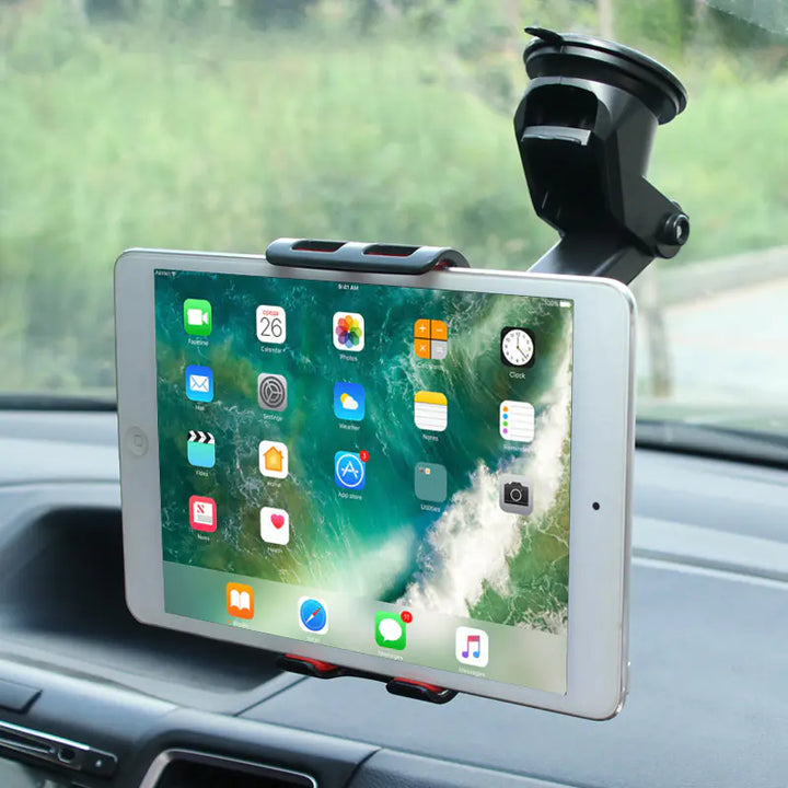 Universal Car Mount for Phones & Tablets – 360° Adjustable Dashboard Holder (4–12", Red/Black)