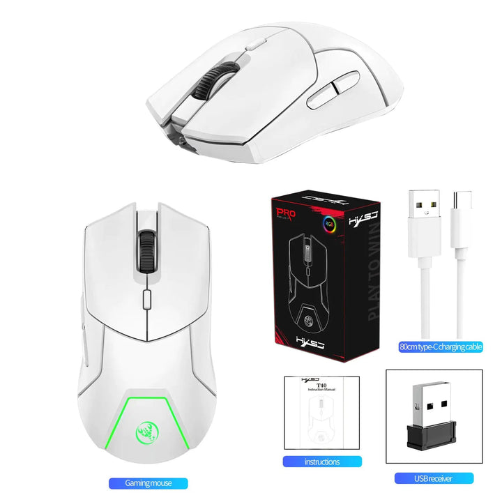 HXSJ 2.4G Wireless Mute Game Mouse – 4000DPI Adjustable, 6 Keys, USB Plug - and - Play (Black/White) - Whimsical Shoppe