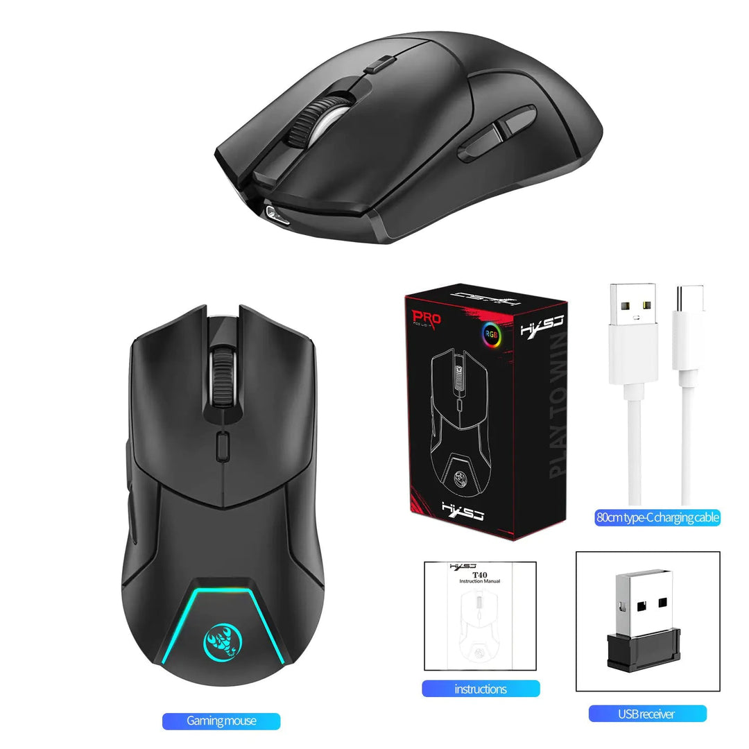 HXSJ 2.4G Wireless Mute Game Mouse – 4000DPI Adjustable, 6 Keys, USB Plug - and - Play (Black/White) - Whimsical Shoppe