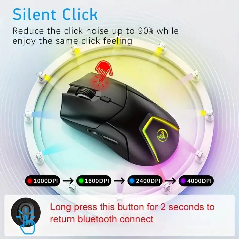 HXSJ 2.4G Wireless Mute Game Mouse – 4000DPI Adjustable, 6 Keys, USB Plug - and - Play (Black/White) - Whimsical Shoppe