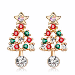 Christmas and Reindeer Dangle & Stud Earrings - Crystal & Gold Tone