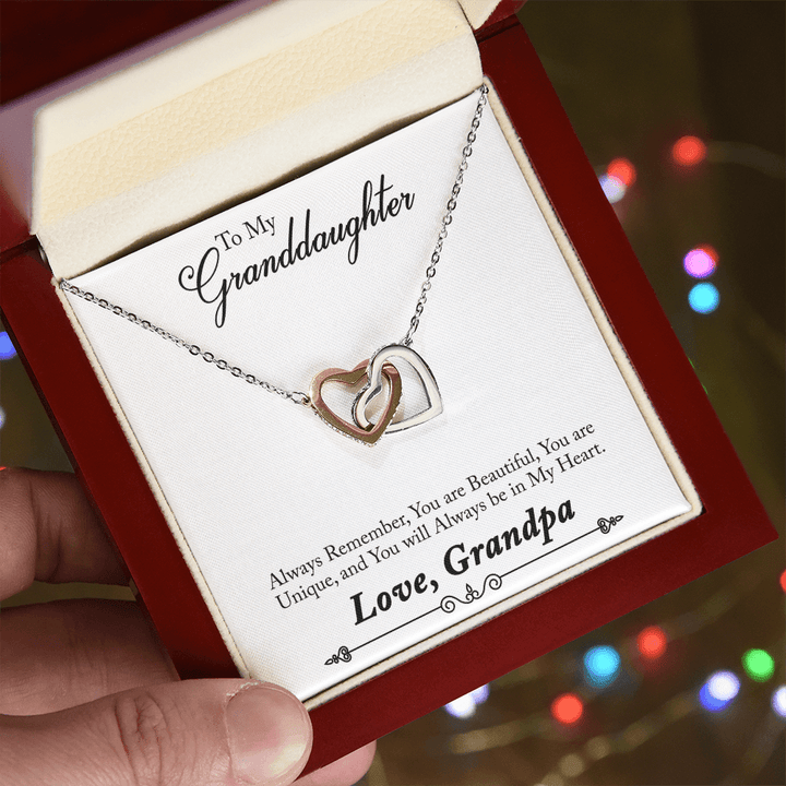 Interlocking Hearts Necklace - For Granddaughter From Grandpa | Adjustable, Gift - Ready Keepsake - Whimsical Shoppe