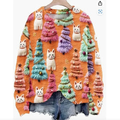 Women's Christmas Tree Print Raglan Sweater - Cozy Pullover