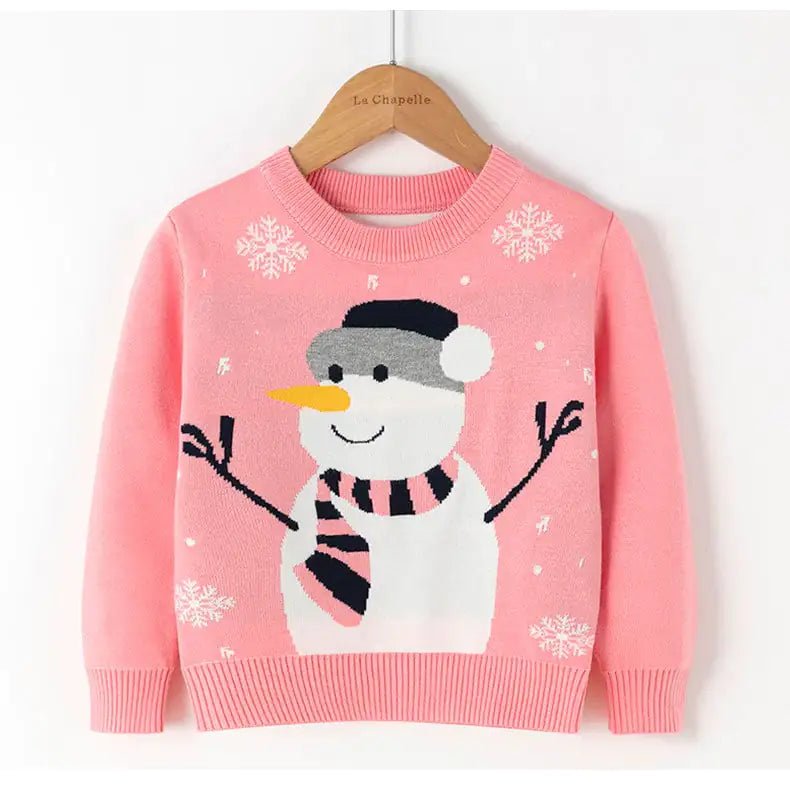 Kids Cartoon Christmas Snowman Pullover Sweater (Ages 2Y - 6Y) - Whimsical Shoppe