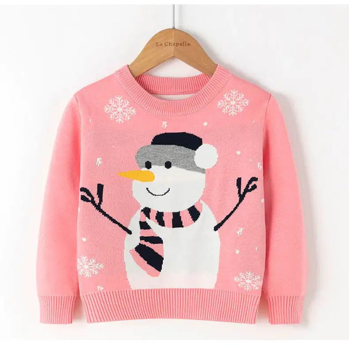 Kids Cartoon Christmas Snowman Pullover Sweater (Ages 2Y - 6Y) - Whimsical Shoppe