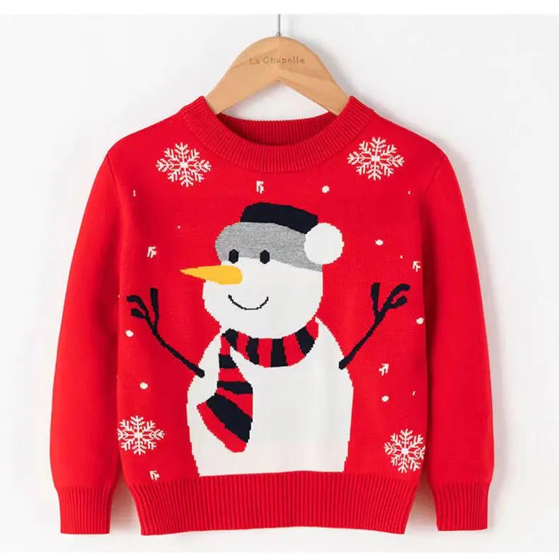 Kids Cartoon Christmas Snowman Pullover Sweater (Ages 2Y - 6Y) - Whimsical Shoppe