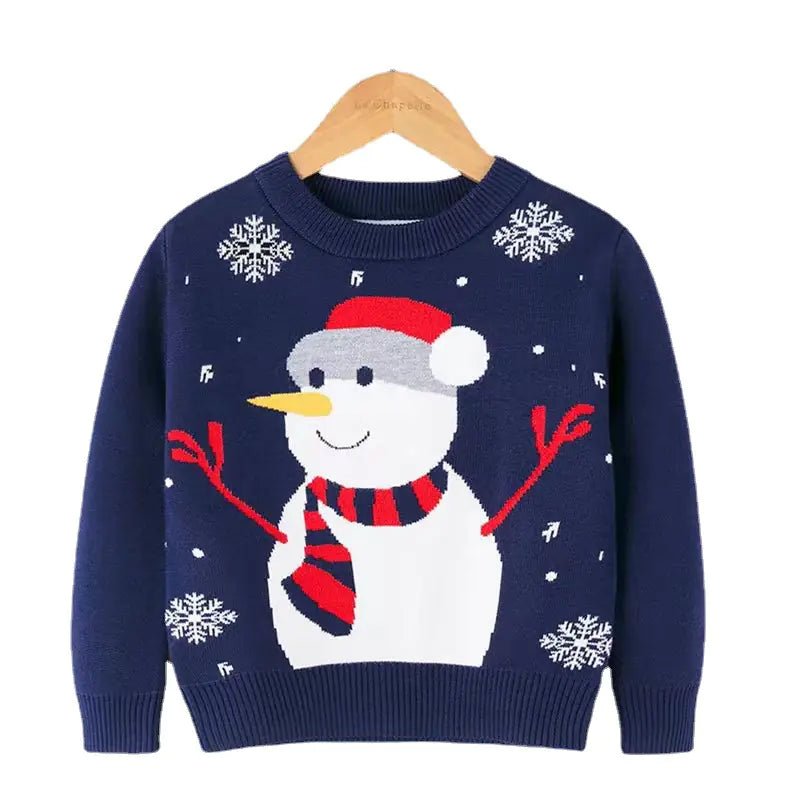 Kids Cartoon Christmas Snowman Pullover Sweater (Ages 2Y - 6Y) - Whimsical Shoppe
